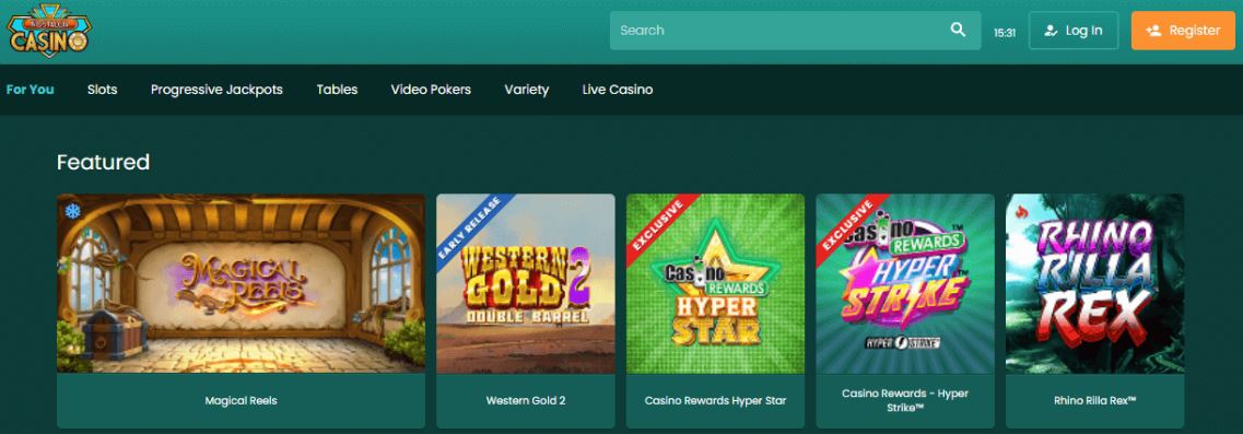 Search slots and progressive jackpots at Nostalgia Casino lobby