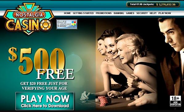 Get $500 free and $20 for age verification at Nostalgia Casino